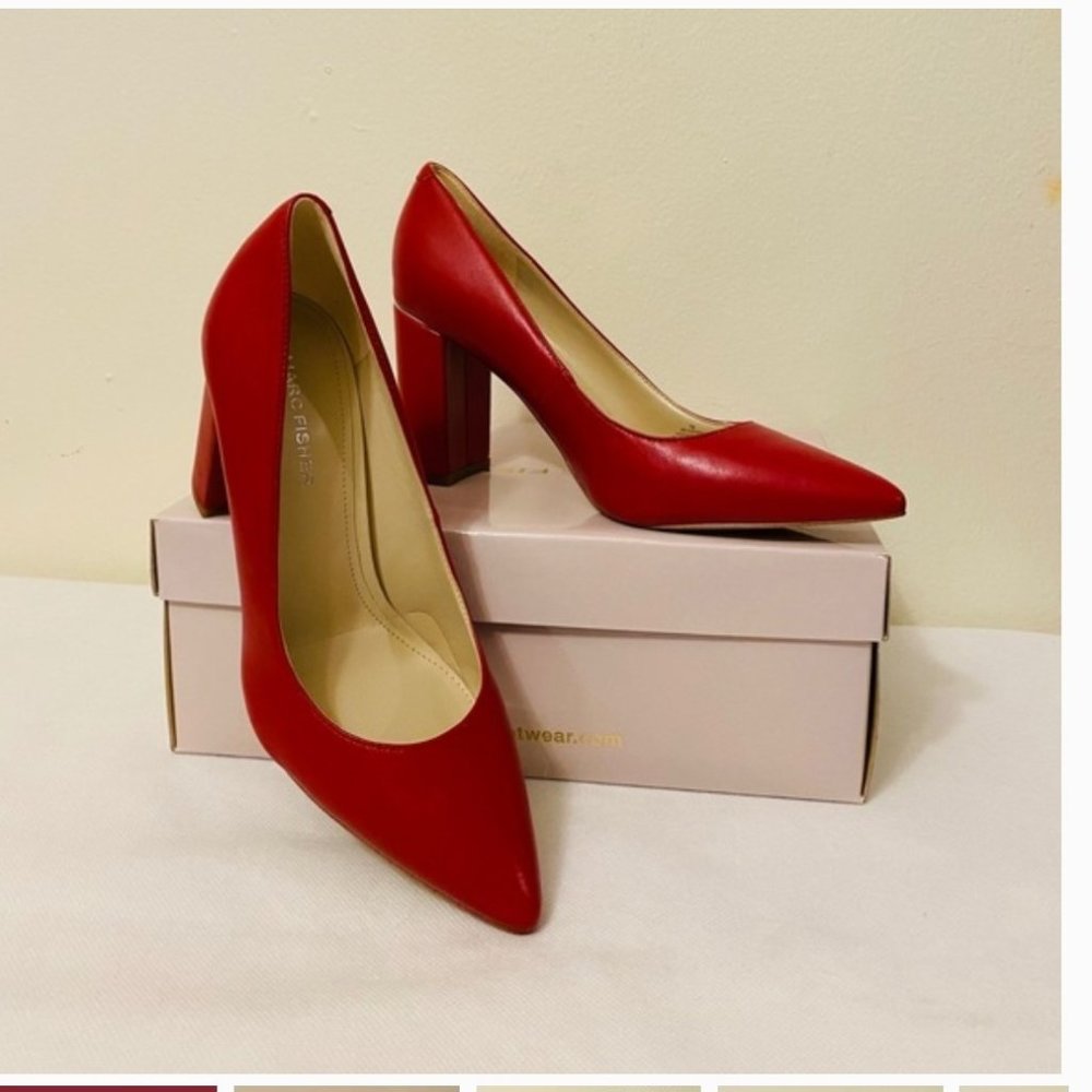 Marc Fisher viviene block-heel pumps-Red Leather